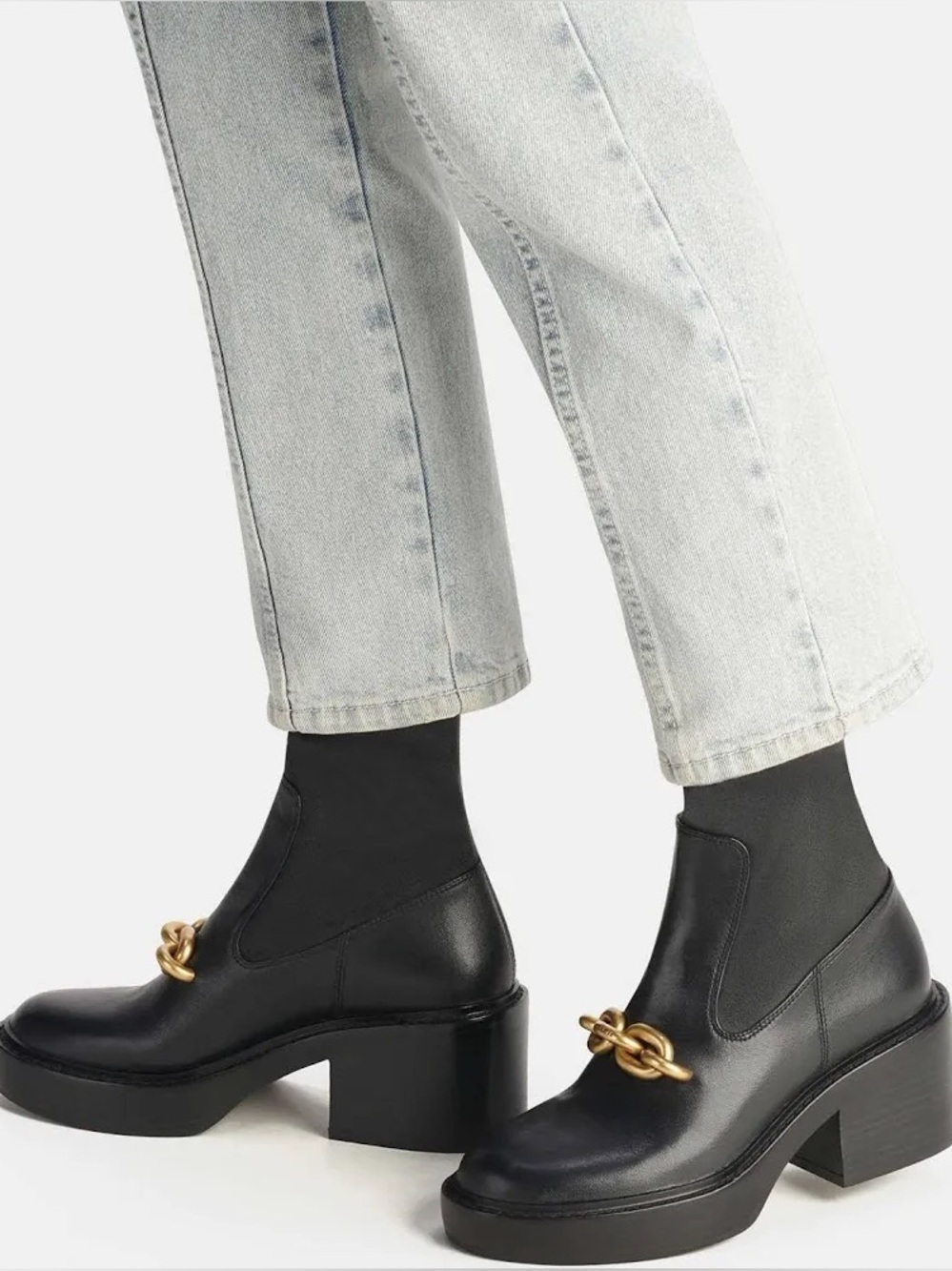 COACH Kenna Leather Pull On Bootie with Chain Detail - Size 9.5